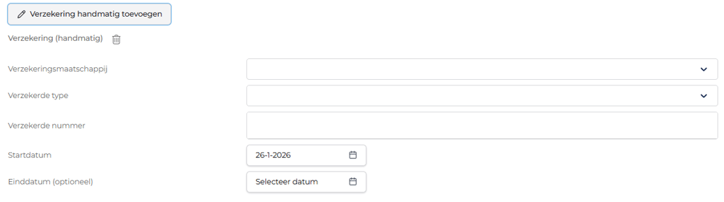 Verzekering handmatig toevoegen